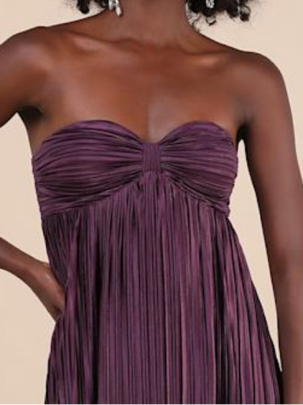 NWT LULUS Whimsical Beauty plisse strapless dress dark purple XL - Picture 4 of 12